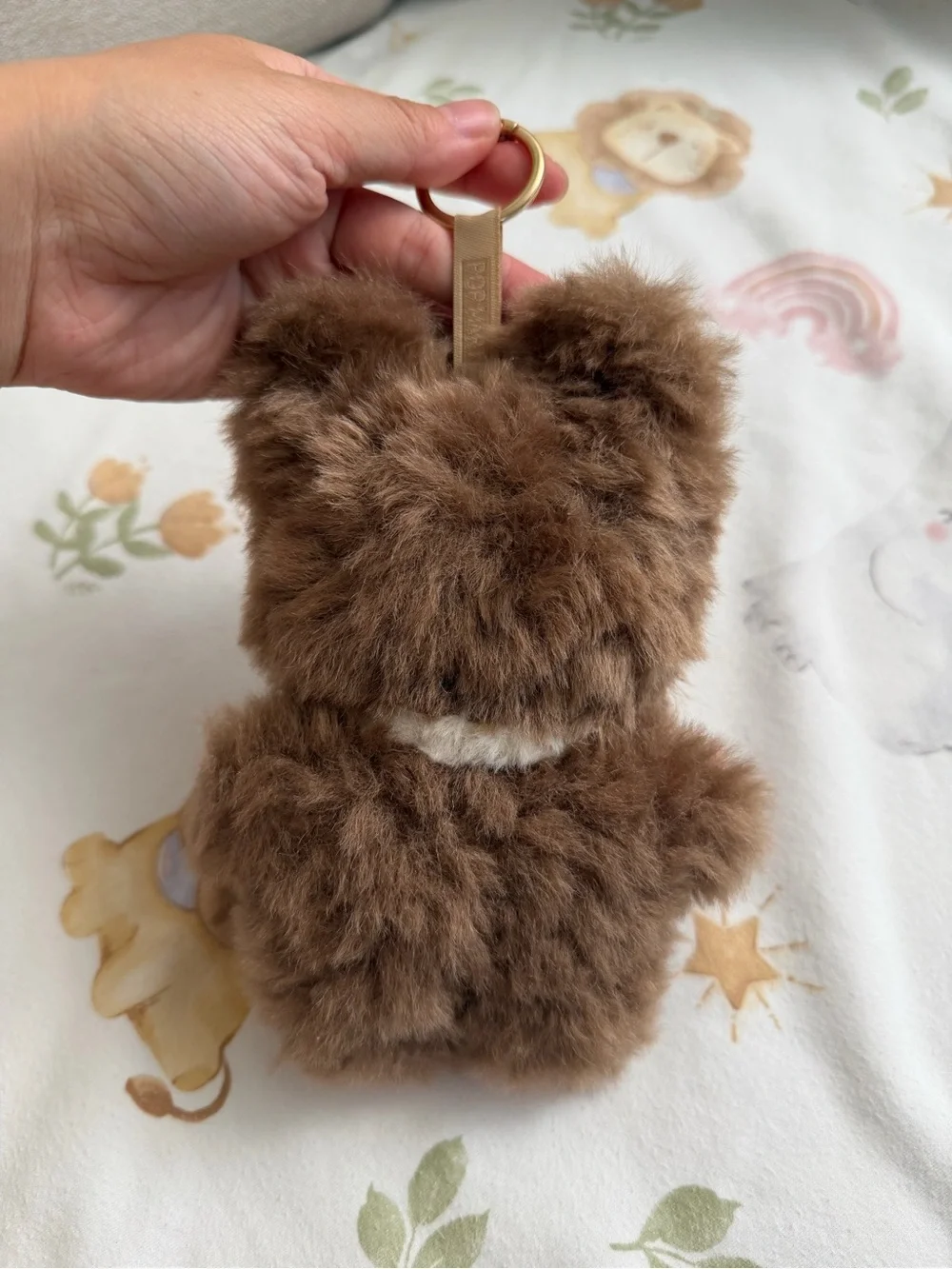 Labubu Plush Small Pet Toy Keychain - Brown Faux Fur with Checkered Bow